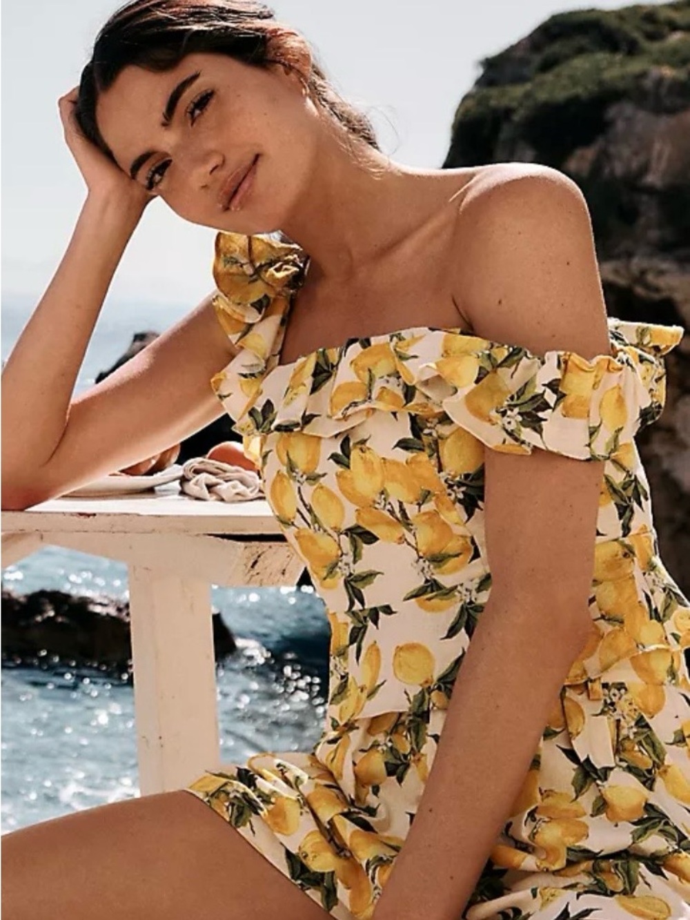 En Saison | Bianca linen blend ruffle trim open back top - Picture 2 of 5